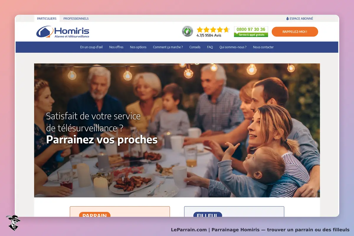 Homiris : page d'accueil avec une famille réunie autour d'une table, ambiance conviviale