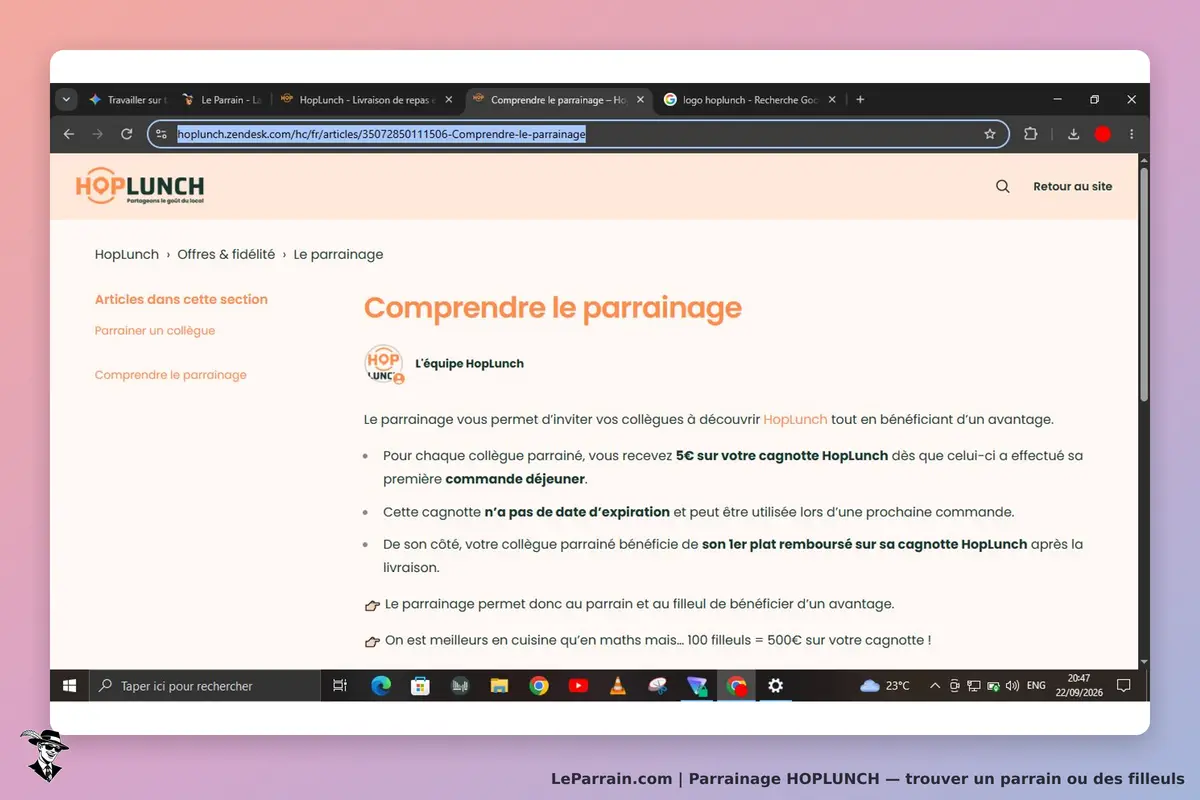 HOPLUNCH : page expliquant le fonctionnement du parrainage et ses avantages