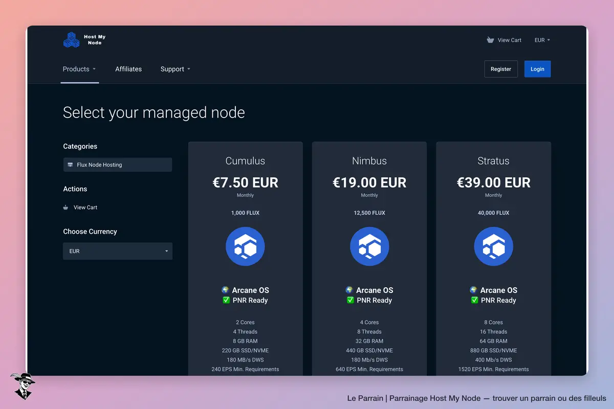 Page catégorie de Host My Node