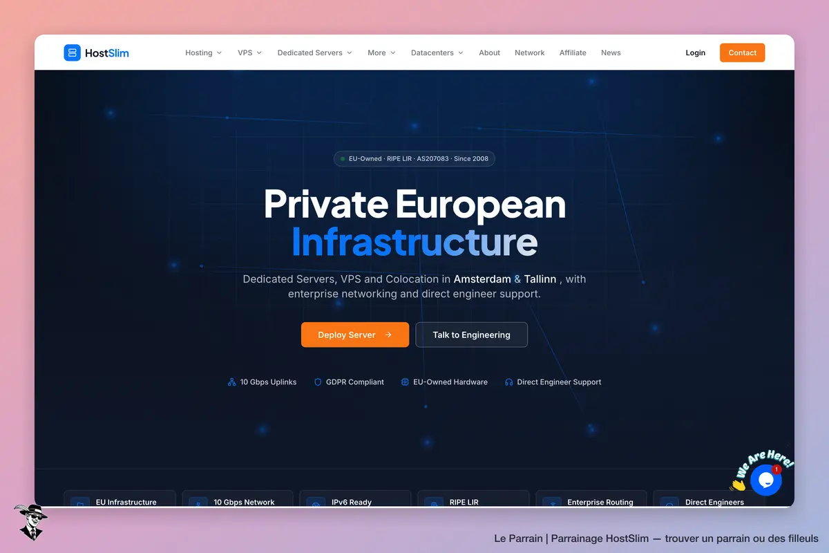 Page d'accueil de HostSlim