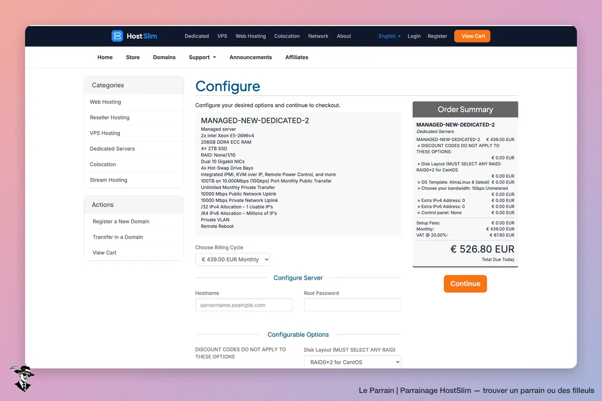 Page catégorie de HostSlim