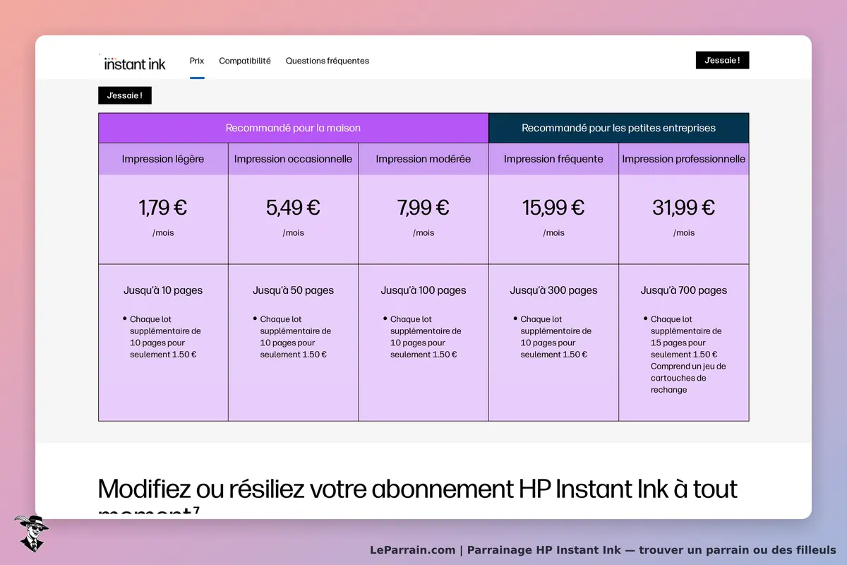 HP Instant Ink : tableau des abonnements recommandés pour la maison et les petites entreprises