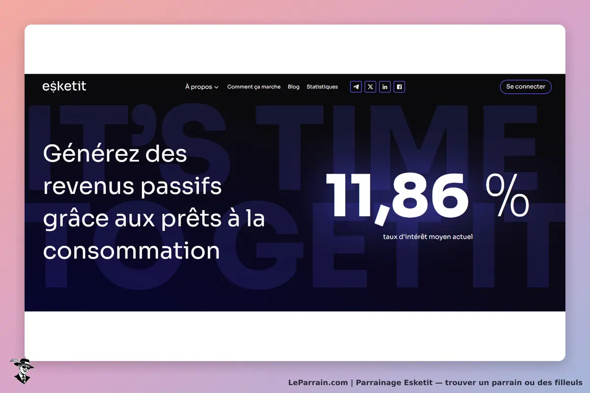 Esketit : page d'accueil avec texte sur les revenus passifs et un taux d'intérêt affiché