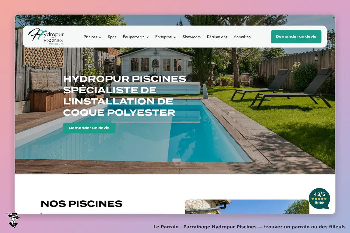 Page d'accueil de Hydropur Piscines