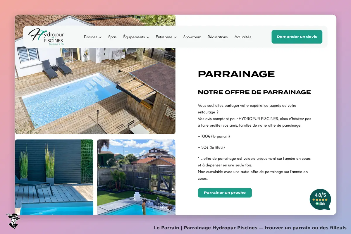 Page parrainage de Hydropur Piscines