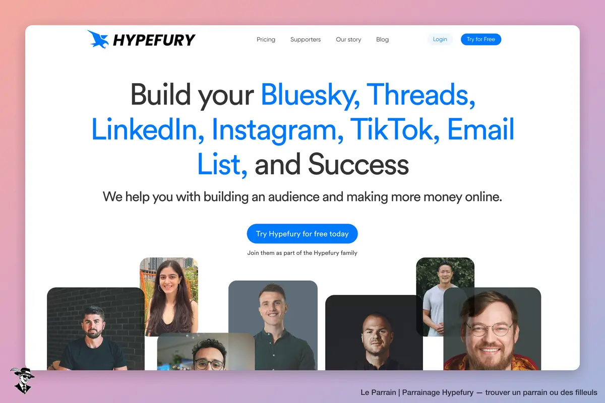 Page d'accueil de Hypefury