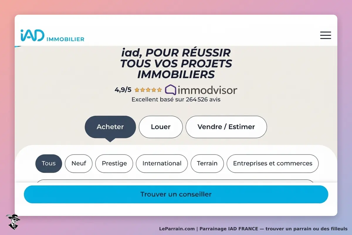 IAD FRANCE : iAD IMMOBILIER : page d'accueil avec options d'achat, location et estimation de biens