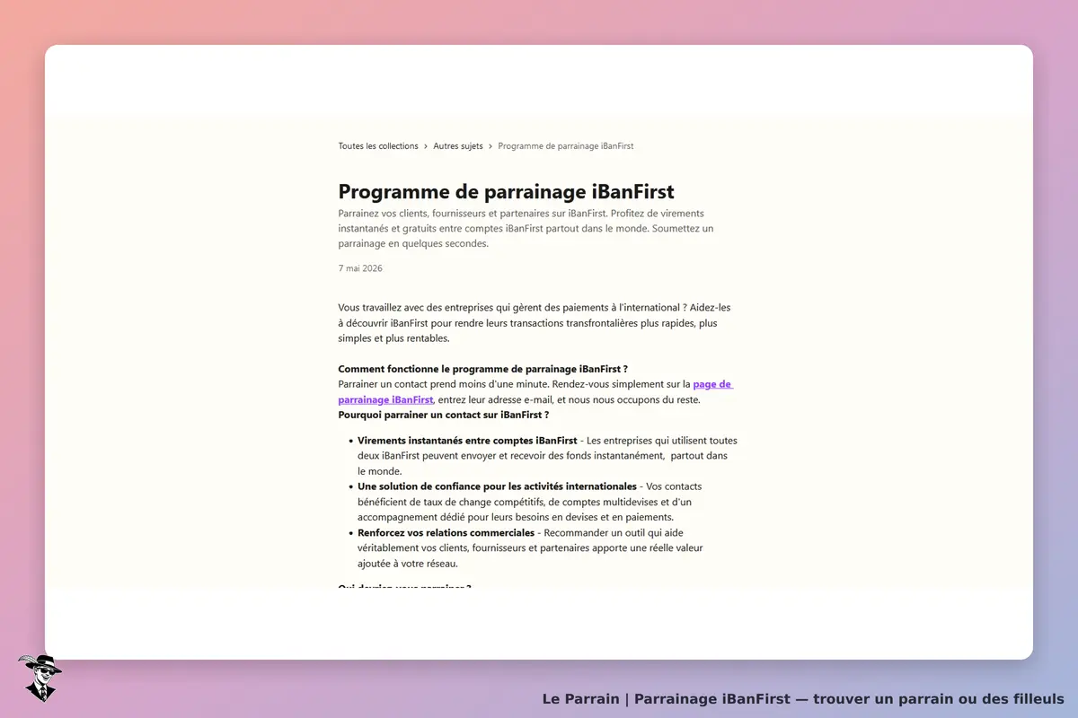 iBanFirst : page sur le programme de parrainage avec explications et avantages affichés