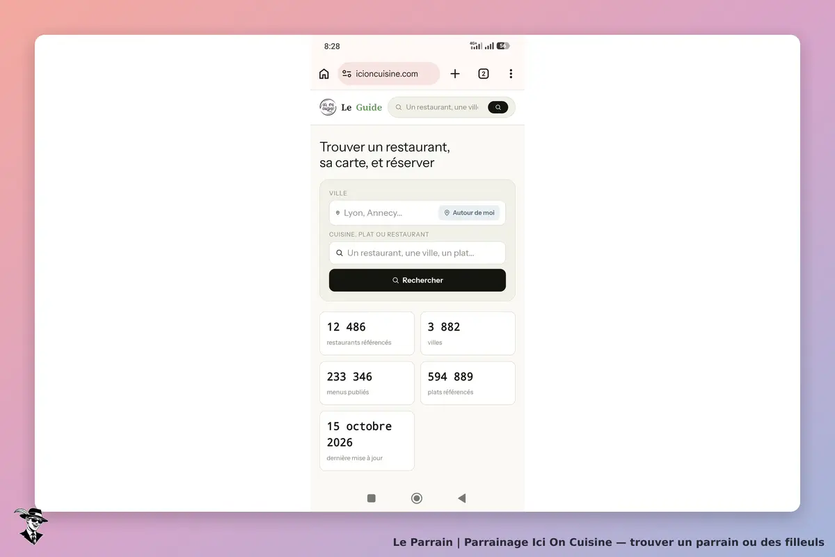 Ici On Cuisine : formulaire pour trouver un restaurant avec statistiques de restaurants et plats
