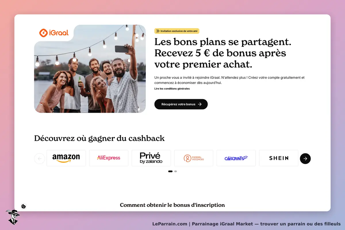 iGraal Market : iGraal : page d'accueil avec une photo de groupe et des logos de partenaires pour