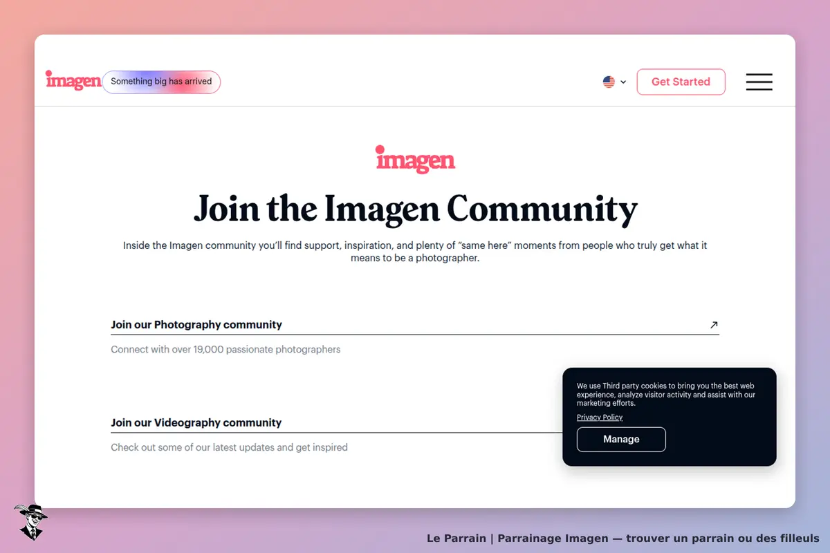 Imagen : page d'accueil invitant à rejoindre la communauté de photographes et vidéastes
