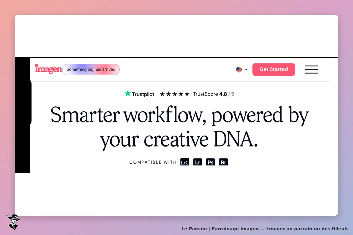 imagen : message d'accueil avec un slogan et un score Trustpilot. Compatibilité affichée