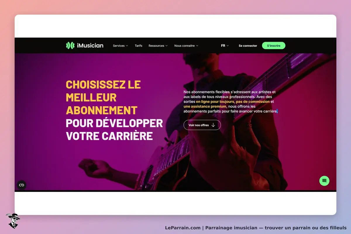 iMusician : page d'accueil avec un message sur les abonnements pour artistes et labels