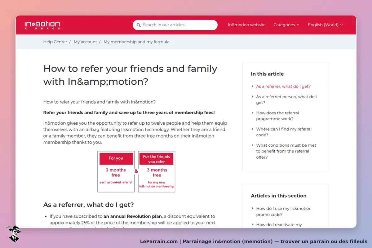 in&motion (Inemotion) : in&motion : page d'accueil avec des informations sur le parrainage et des