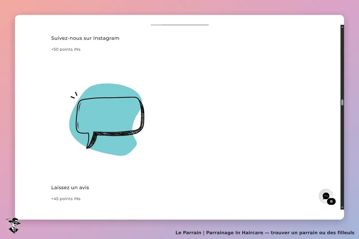 In Haircare : section pour suivre sur Instagram et laisser un avis, avec illustrations