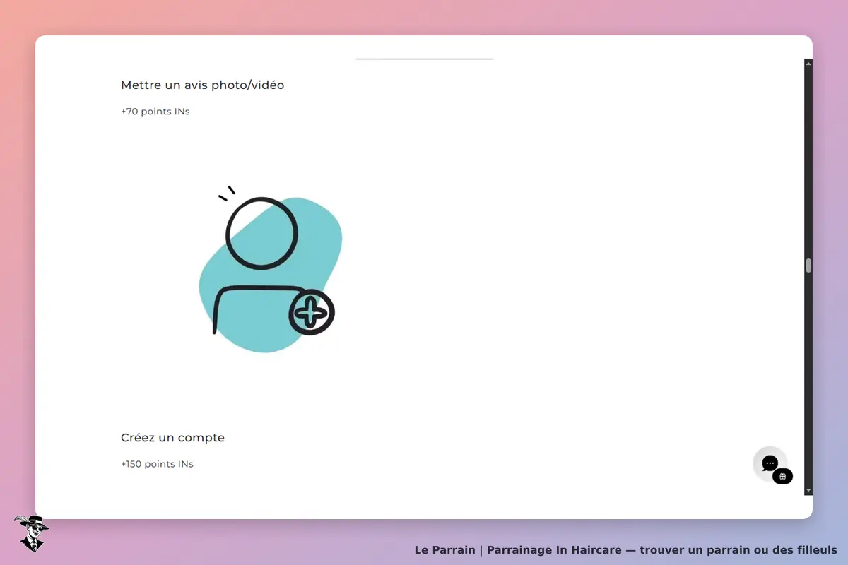 In Haircare : section pour mettre un avis photo/vidéo et créer un compte avec des points INs