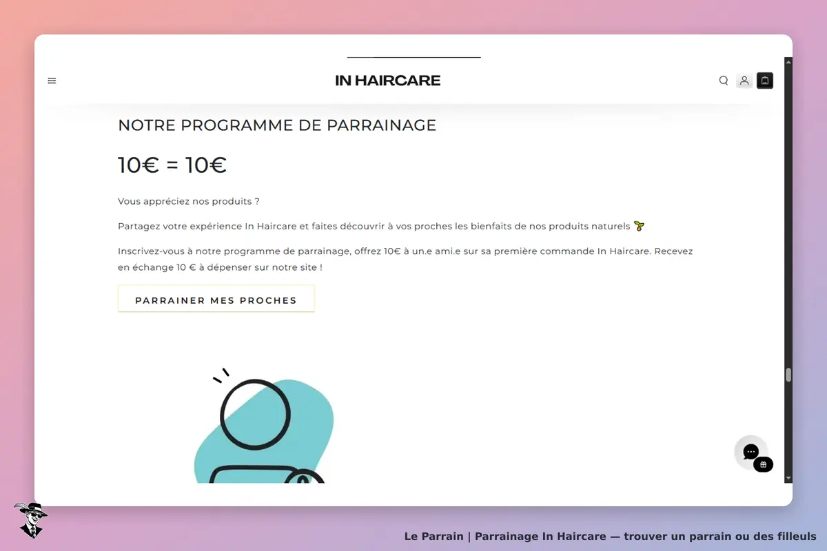 In Haircare : page d'accueil présentant le programme de parrainage et un bouton d'inscription