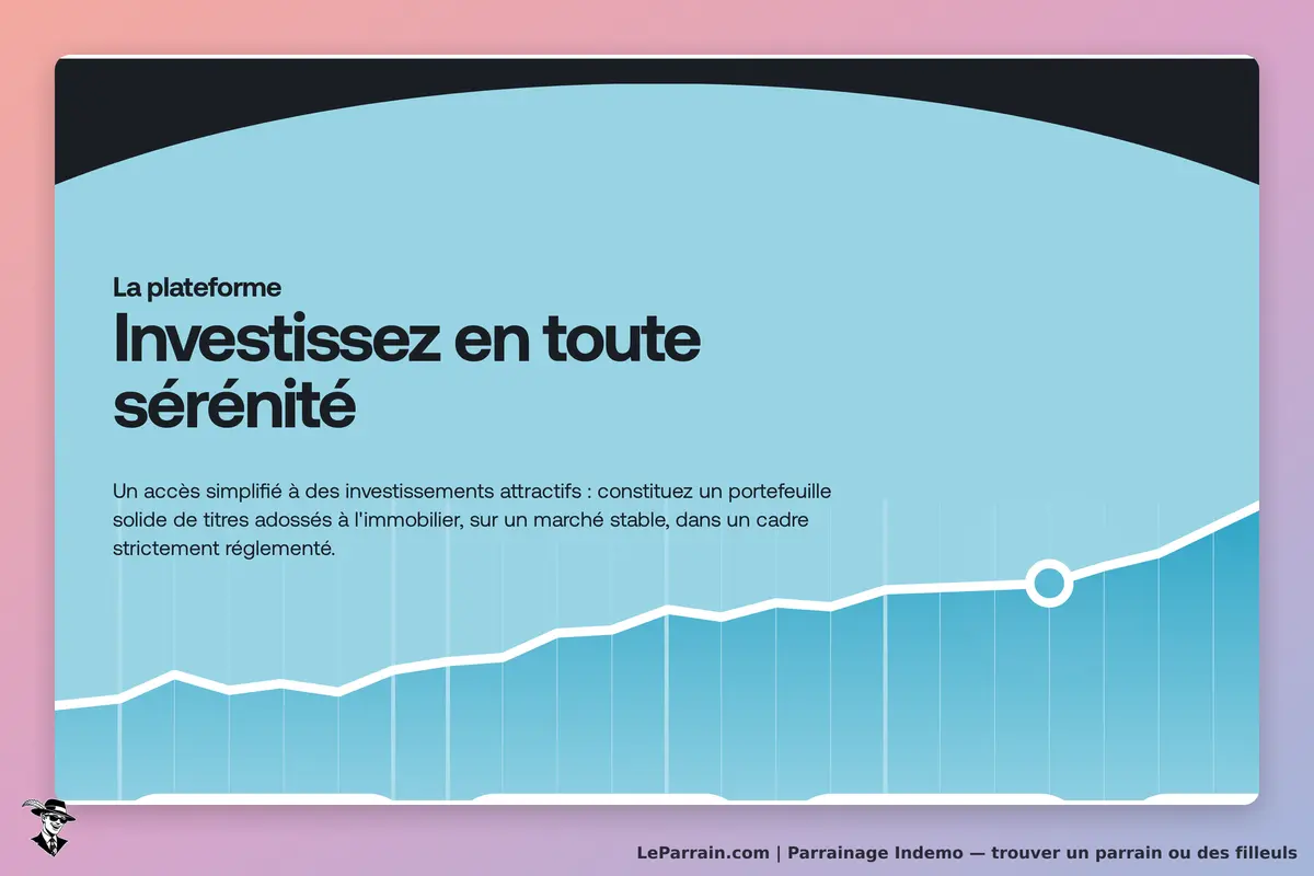 Indemo : page d'accueil présentant des investissements immobiliers attractifs et un graphique