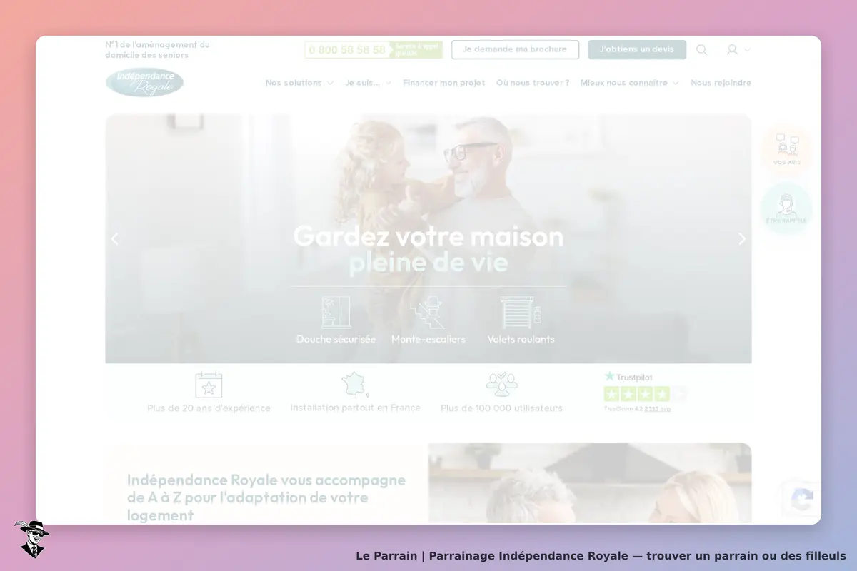 Indépendance Royale : page d'accueil avec un message sur l'adaptation du logement pour seniors