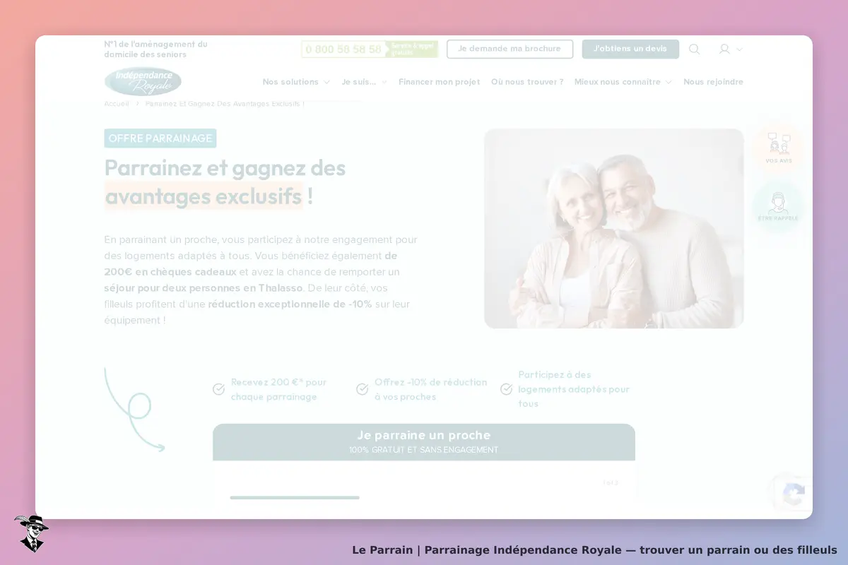 Indépendance Royale : offre de parrainage avec formulaire et image de couple souriant