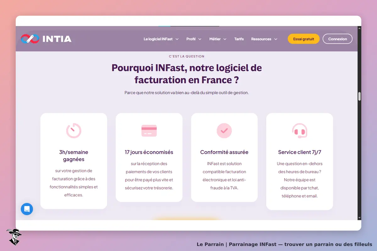 INTIA : page d'accueil présentant les avantages du logiciel INFast pour la facturation