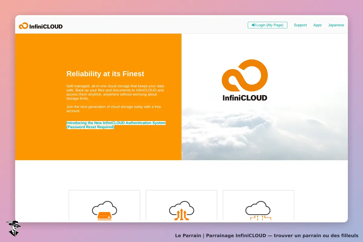 Page d'accueil de InfiniCLOUD