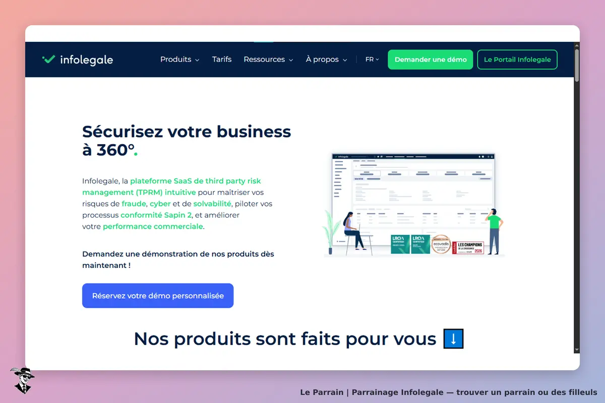 Infolegale : page d'accueil présentant la plateforme de gestion des risques avec un visuel