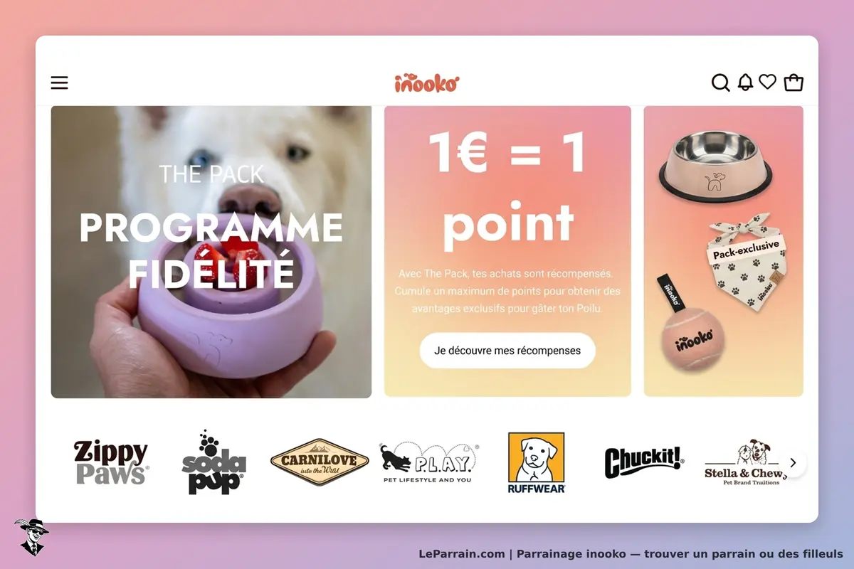inooko : page d'accueil avec programme de fidélité et produits pour animaux de compagnie