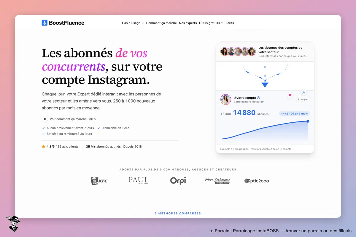 Page d'accueil de InstaBOSS