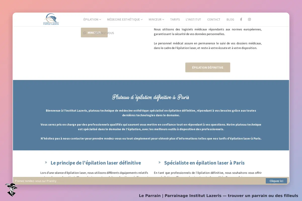 Institut Lazeris : page d'accueil présentant des services d'épilation laser à Paris