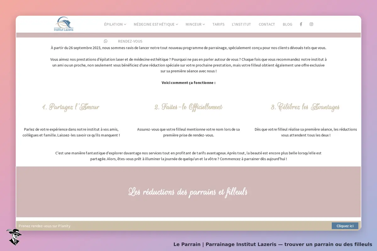 Institut Lazeris : section de parrainage avec étapes et informations sur les réductions