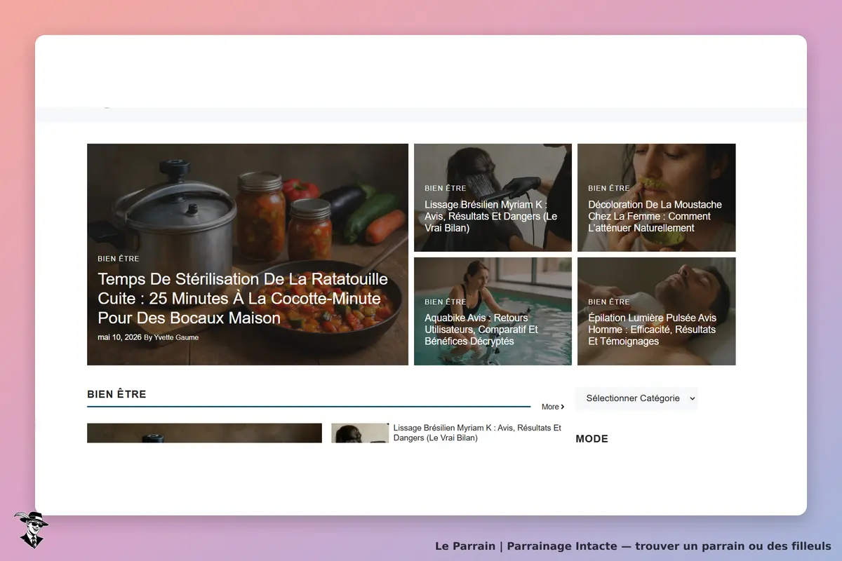 Intacte : page d'accueil avec articles sur le bien-être et la cuisine