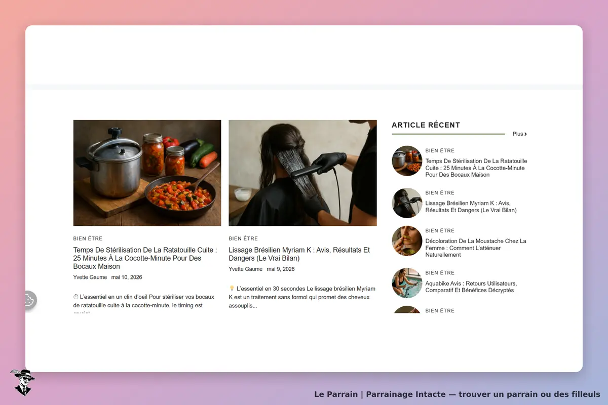 Intacte : articles récents sur la cuisine et les soins capillaires avec images associées