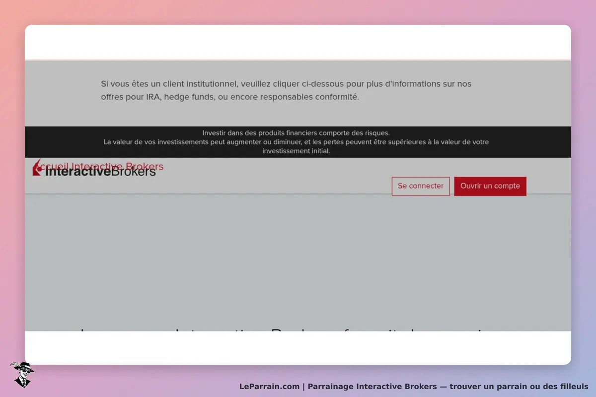 Interactive Brokers : page d'accueil avec options de connexion et d'ouverture de compte