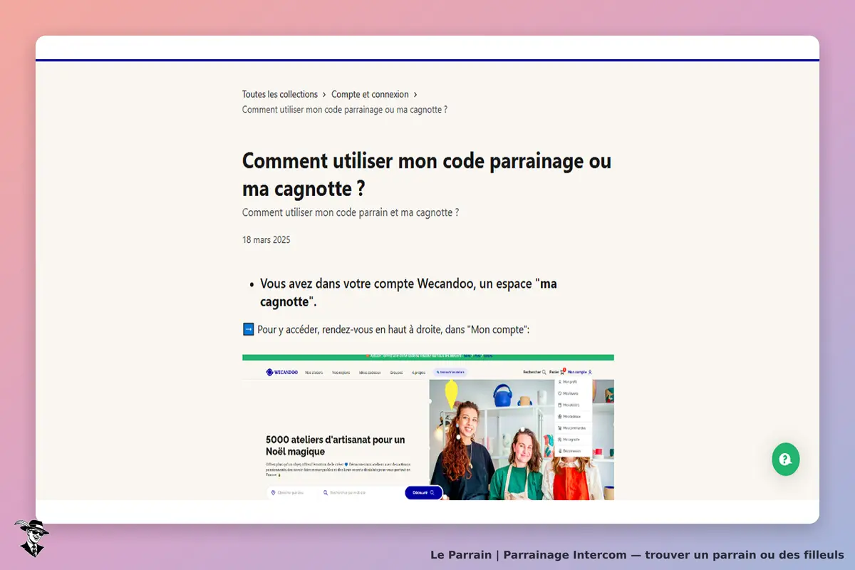 Intercom : page d'aide sur l'utilisation du code de parrainage et de la cagnote