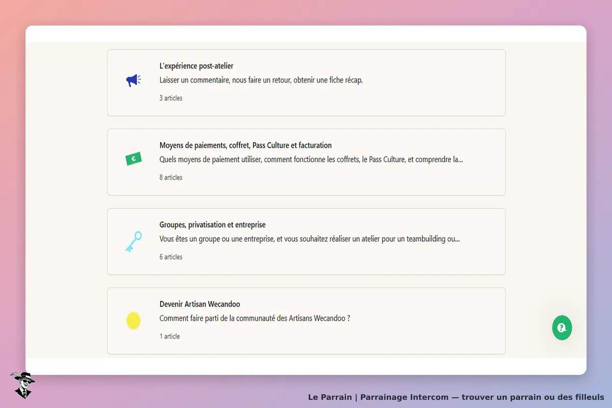 Intercom : liste d'articles sur l'expérience post-atelier et divers sujets associés