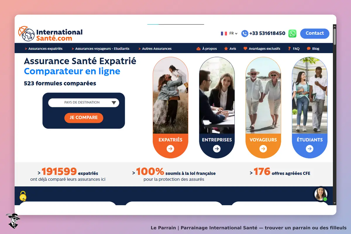 International Santé : page d'accueil avec formulaire de comparaison d'assurances santé expatrié