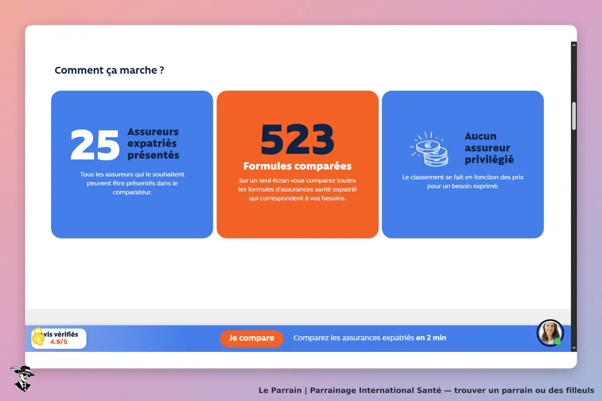 International Santé : page d'accueil avec 3 blocs d'informations sur les assurances expatriés