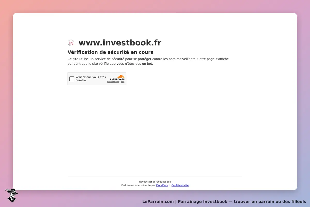 Investbook : page de vérification de sécurité avec un message et une case à cocher