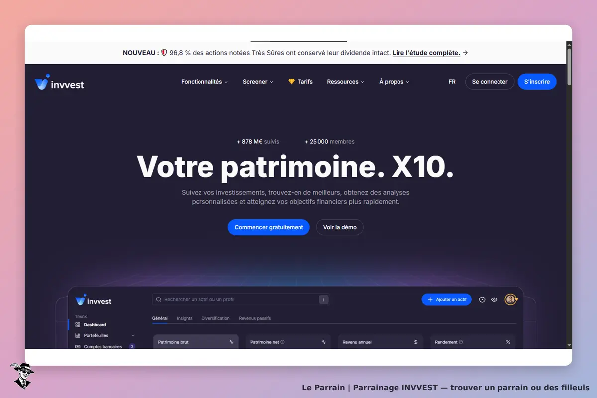 INVVEST : iNNVEST : page d'accueil avec un slogan sur le patrimoine et des boutons pour commencer