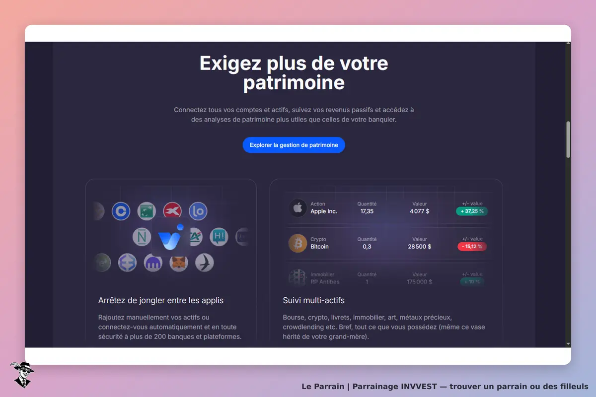 INVVEST : page d'accueil présentant la gestion de patrimoine et divers actifs financiers