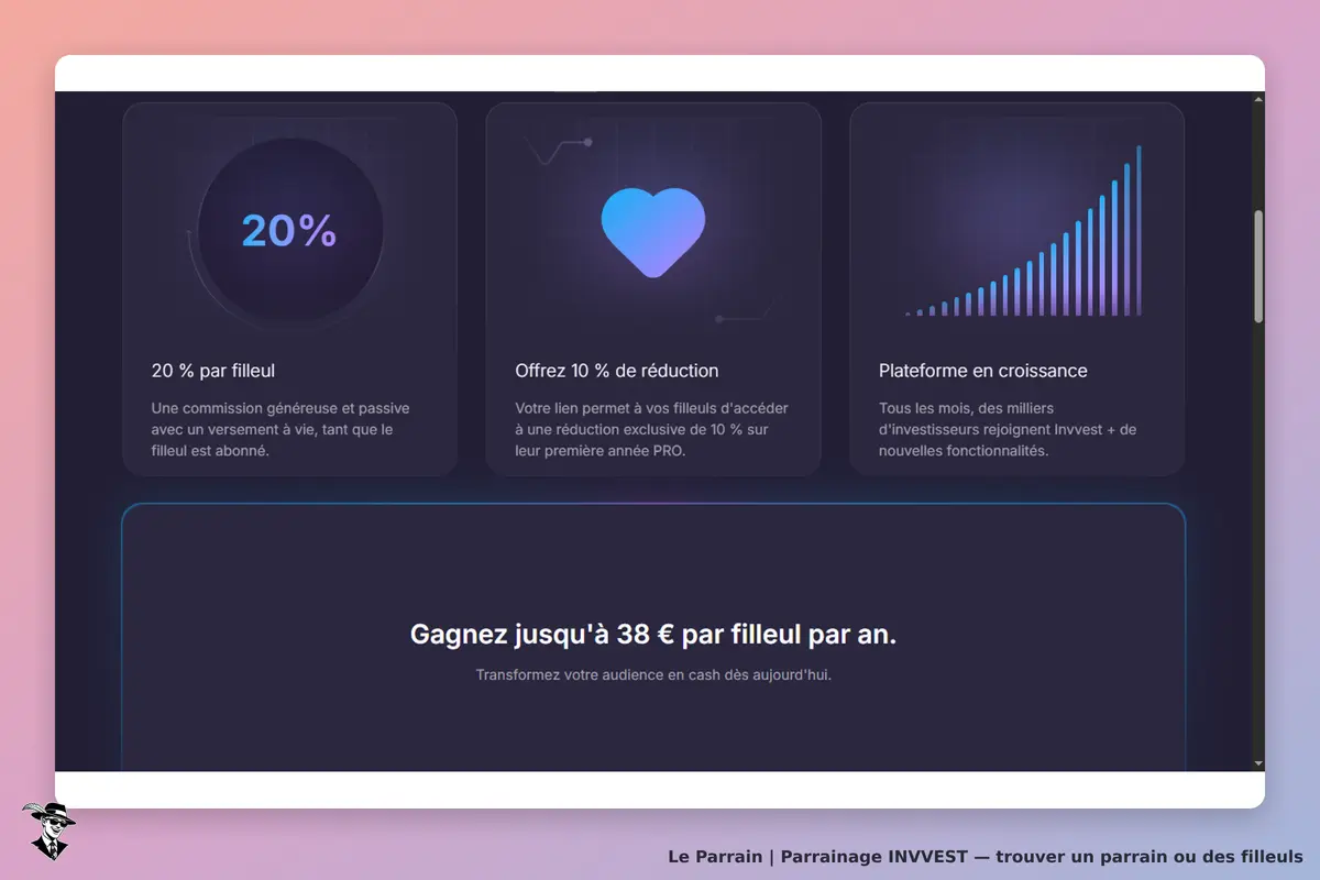INVVEST : page d'accueil présentant des avantages et statistiques de la plateforme