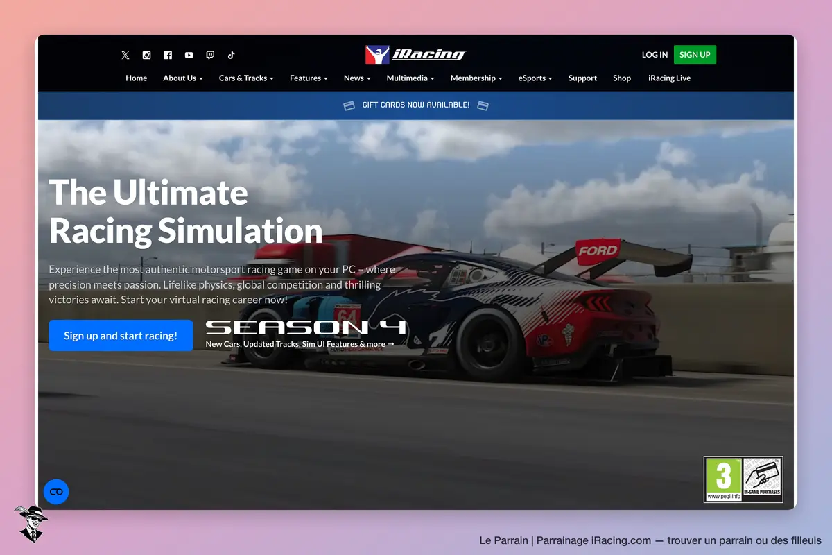 Page d'accueil de iRacing.com