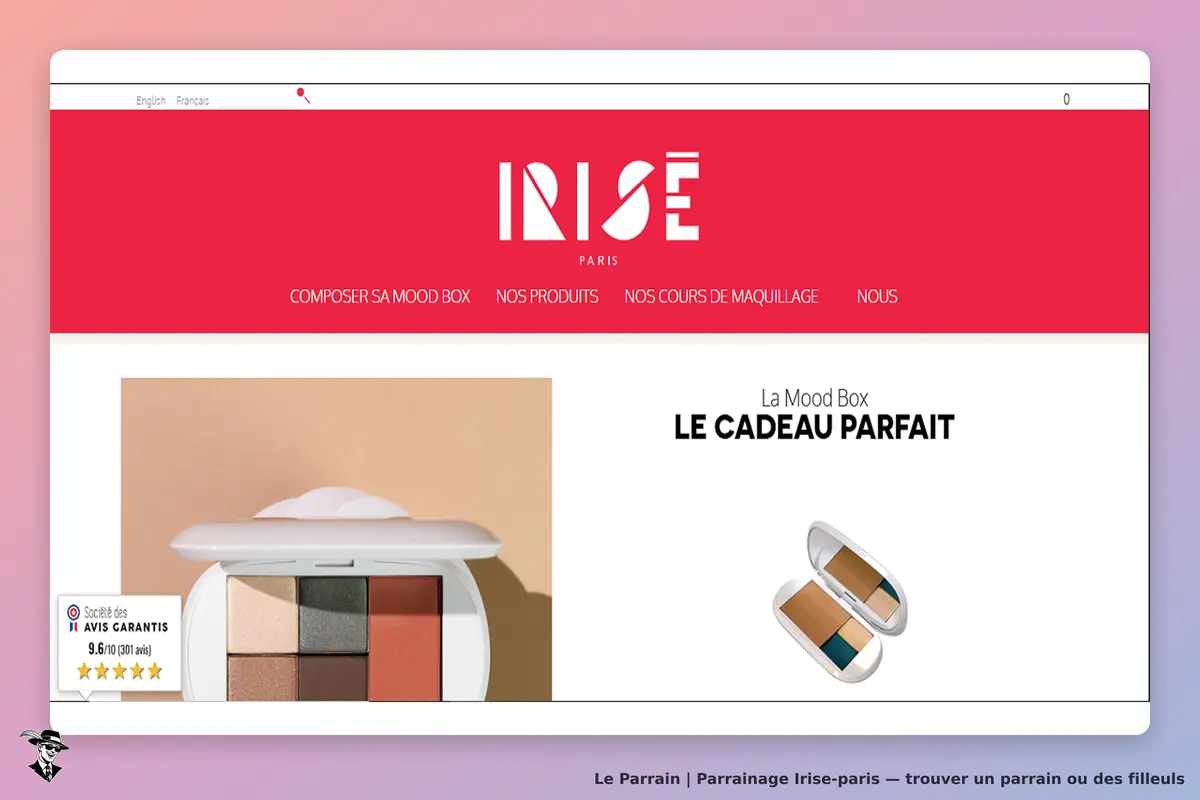 Irise-paris : page d'accueil avec palette de maquillage et message sur la Mood Box