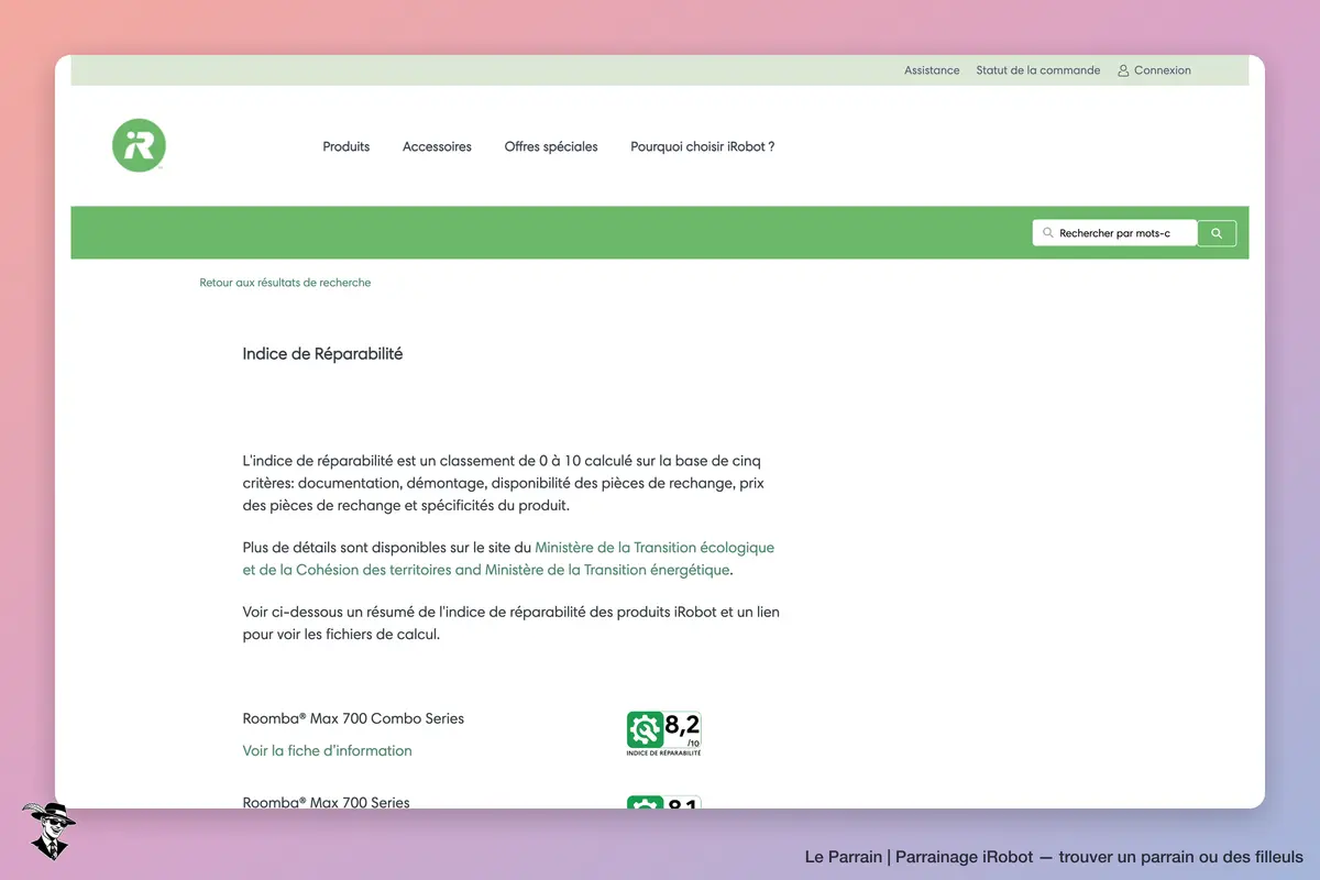 Page produit de iRobot