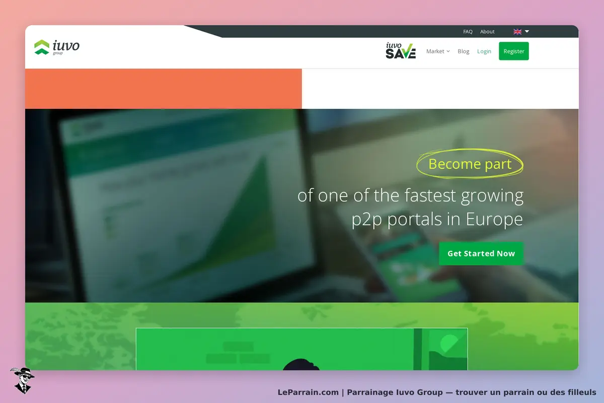 Iuvo Group : page d'accueil avec un message d'invitation et un graphique en arrière-plan