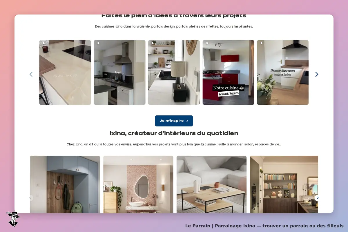 Ixina : page d'accueil présentant des cuisines et projets d'aménagement intérieur variés