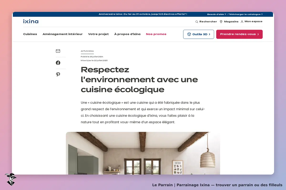 Ixina : article sur les cuisines écologiques avec une image de cuisine moderne et lumineuse