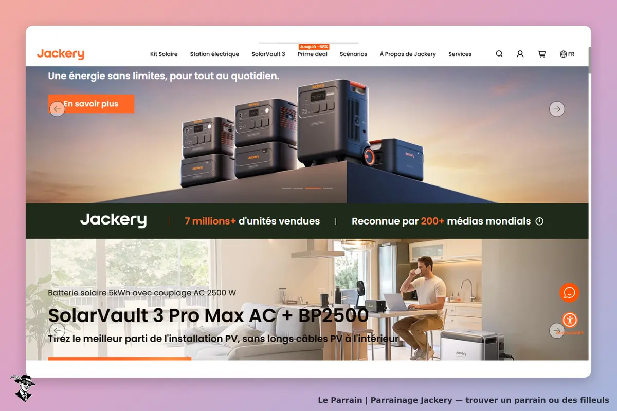 Jackery : page d'accueil présentant des stations électriques et une batterie solaire