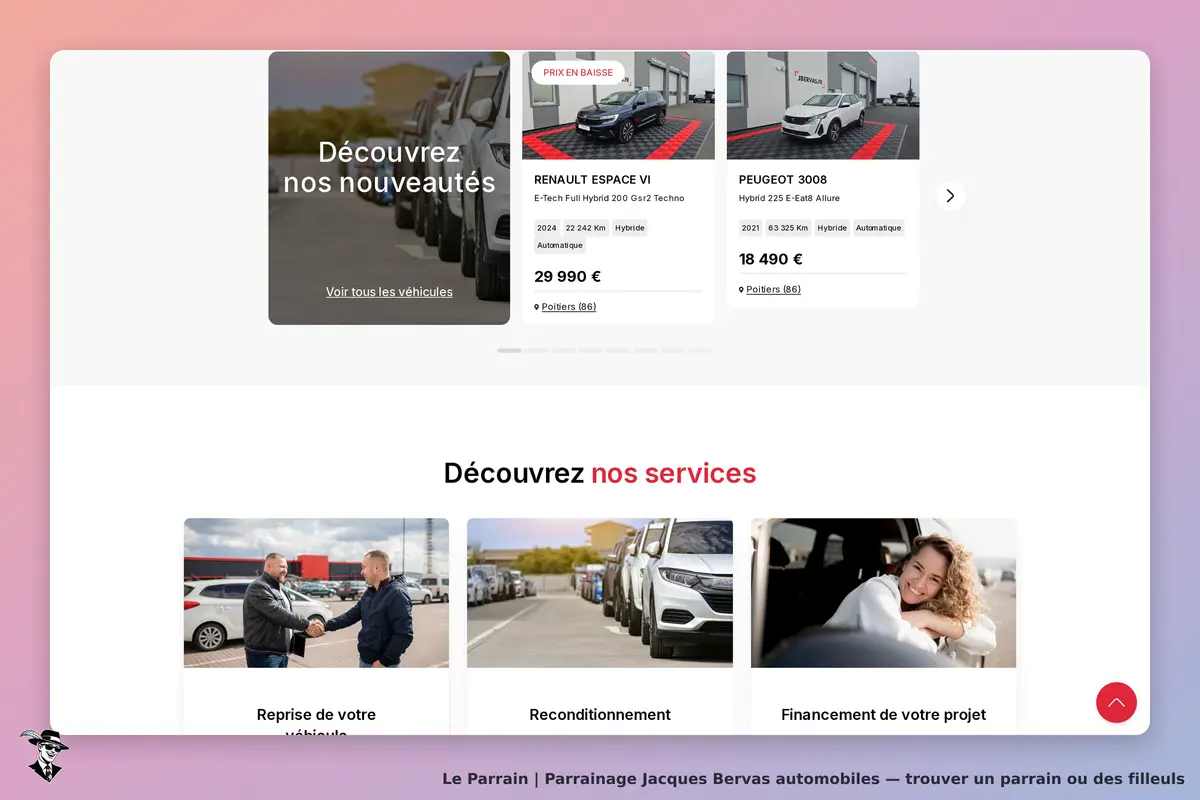 Jacques Bervas automobiles : page d'accueil avec véhicules et services proposés